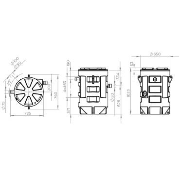 Sanifos 280 ZPK / STEEL - DIMENSÕES